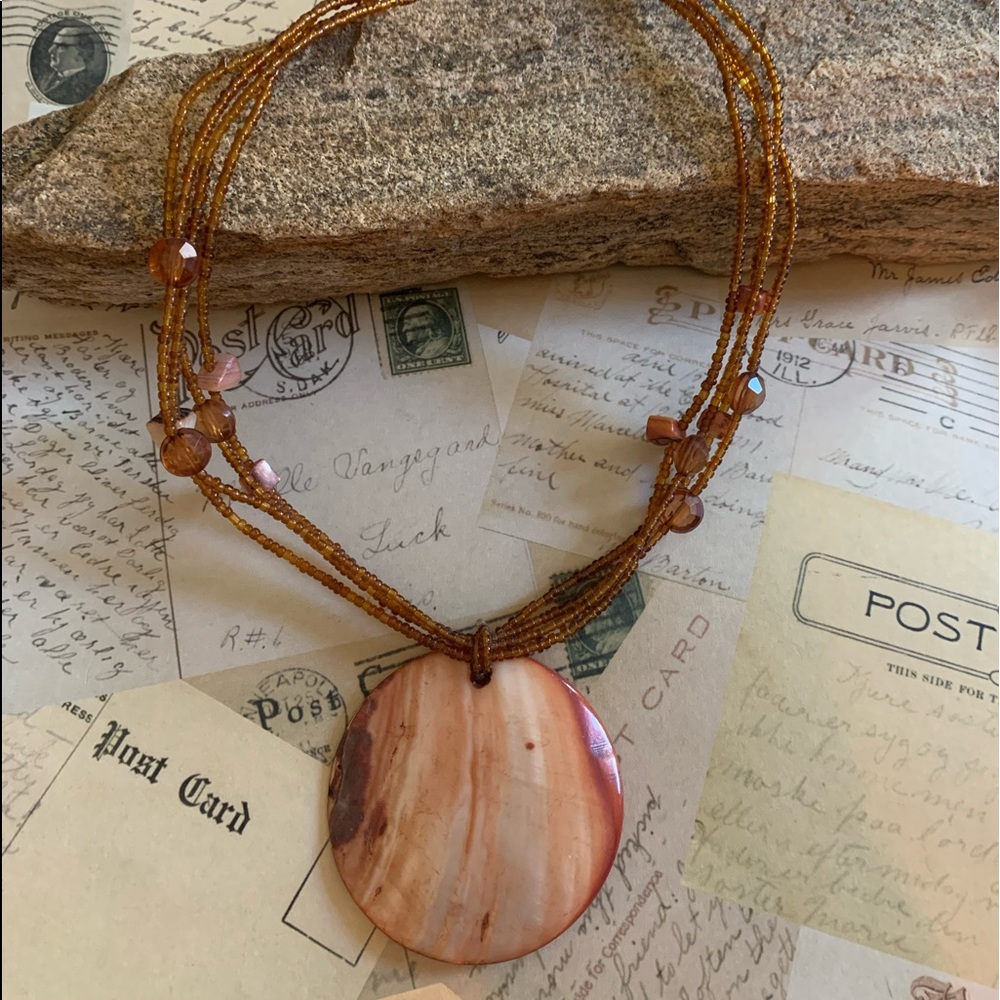 Sunset Orange Beach Shell Beaded Necklace Fashion Costume Jewelry Vacation Gift